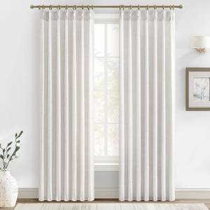 lot 17116 image: Custom 88 Inch Beige White Pinch Pleat Nursery Curtains 2 Panels Set, Light Filtering Memory Trained Thick Natural Linen Sheer Windows Drapes Privacy Neutral Curtain with Hooks & Rings for Kids Room