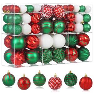 lot 17118 image: 100PCS Red Green White Christmas Ornaments Set, Shatterproof Christmas Ball Ornaments Bulk, Assorted Decorations Baubles Hanging Ornaments for Christmas Trees Holiday Party Decor (Red & Green & White)