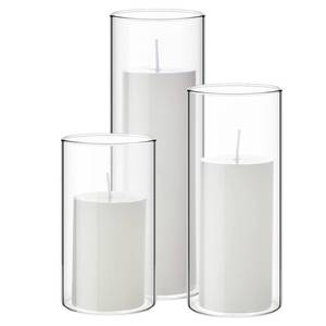 lot 17126 image: Shihanee Set of 3 Pillar Candles and 3 Glass Cylinder Candle Vases Holders Clear Pillar Jars for Wedding Centerpieces(2.6 X 4.7, 5.9, 7.9,White)
