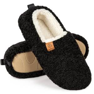 lot 17127 image: EverFoams Women��s Soft Curly Full Slippers Memory Foam Lightweight House Shoes Cozy Loafer with Polar Fleece Lining Black,8.5 US