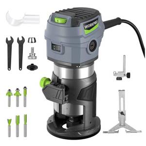lot 17142 image: WORKPRO Compact Router Kit, 6.5 Amp Corded Hand Trimmer Router Tool, 6 Variable Speeds Wood Router for Woodworking Slotting Trimming