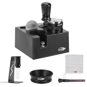 lot 17154 image: IKAPE 53.3MM Black Espresso Tool Set 8 IN 1, Coffee Tamper, Distributor, Magnetic Funnel, Puck Screen, Tamper Station, Stirrer Distribution Tool, Cleaning Towel and Brush