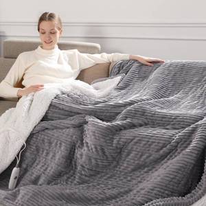 lot 17159 image: Electric Throw Heated Throw 50x60, Striped Flannel & Thicker Sherpa, 5 Heat Settings & 4 Hour Auto Off with FCCETL Certified, Overheat Protection & Machine Washable, Great Gift, Light Grey