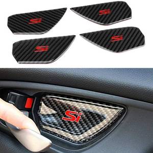 lot 18184 image: Duoles Real Carbon Fiber Inner Door Handle Bowl Cover Trim 4pcs for Honda Civic Si 2016-2019