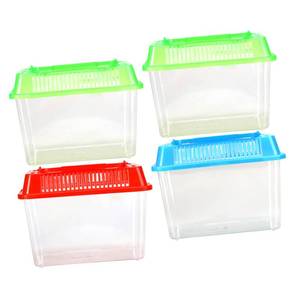 lot 18207 image: STOBOK Portable Fish Tank Handheld Aquarium 6X4X3.7 Inch Transparent Turtle Box Plastic Breeding Case with Handle for Small Pets Travel and Reptile Carrier
