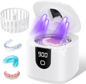 lot 18211 image: 45kHz Ultrasonic Retainer Denture Cleaner Machine, Fast Cleaning for Aligners, Mouth Guards, Braces, Toothbrush Heads & Jewelry, 200ML Dental Cleaning Pod, 4 Modes & Digital Timer, White