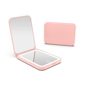 lot 18215 image: Kintion 2025 Pocket Mirror, Rechargeable Dimmable 3 Color Lighting 1X3X LED Compact Travel Makeup Mirror for Purse, Portable, Folding, Handheld, Small Lighted Mirror for Women Gift, Pink