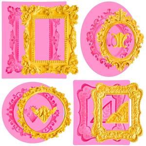 lot 18218 image: JOERSH 4PCS Baroque Frame Mold, Picture Photo Frames and Corners Silicone Fondant Mold for Cake Decorating, Cupcake Topper, Chocolate, Candy, Sugarcraft, Dessert Decor