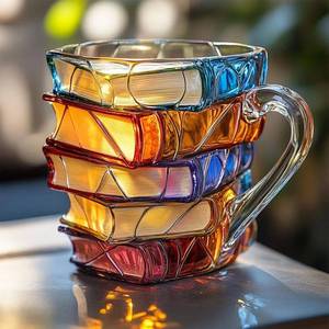 lot 18219 image: Painted Book Mug, Novelty 3d Painted Books Coffee Mug, Unique Colorful Resin Books Stack Coffee Cup, Collection Gifts For Readers Librarians Literature Lovers (#A)