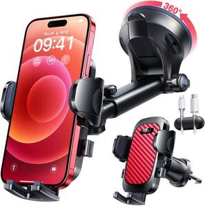 lot 18226 image: YRU True Military-Grade 360° Rotation Suction 2026 Ultimate Car Phone Holder Mount ��90LBS Safest Strongest & Patent Certs�� Dashboard Windshield Vent for iPhone 17 16 Pro Max Samsung, Red