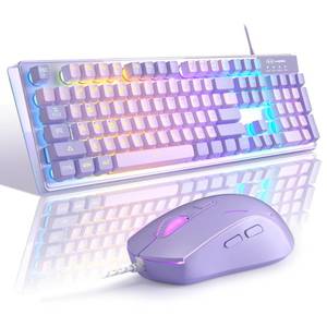 lot 18240 image: Gaming Keyboard and Mouse Combo, K1 RGB LED Backlit Wired Keyboard with 104 Key Computer PC Gaming Keyboard for PCLaptop (Purple)