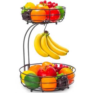lot 19175 image: Auledio 2-Tier Countertop Fruit Vegetables Basket Bowl Storage With Banana Hanger, Brone (1)