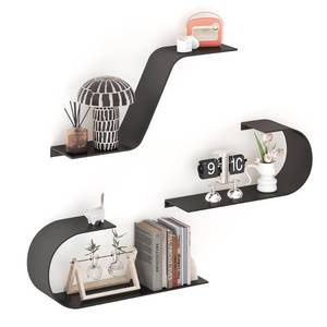 lot 19177 image: BUTUNITA Black Floating Shelves Set of 3, Black Metal Decor, Unique Mounted Floating Shelf, Modern Long Wall Shelf, Large Wall Shelves for Bedroom, Bathroom, Living Room