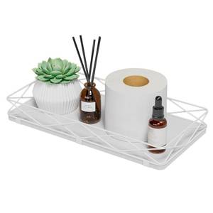 lot 19181 image: Lixple Toilet Paper Basket Holder, 13 Bathroom Tray Countertop, Wood and Metal Toilet Tank Tray Bathroom Vanity Organizer for Toiletry, Kitchen Sink Organizer for Soap Dispenser (White)