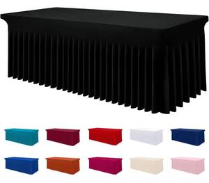 lot 19194 image: Smiry Spandex Tablecloth, Elastic Fitted Stretch Tablecloth for 4FT Rectangle Tables, Waterproof Washable Table Cover Skirt for Outdoor, Wedding, Banquet & Parties (Black, 48Lx30Wx30H Inch)