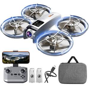 lot 19196 image: Drone with Camera - RC Quadcopter for Kids & Adults Beginners, with One Key TakeoffLanding, Altitude Hold, Headless Mode, 3D Flip & Trajectory Flight, 3-Speed Mode, 2 Rechargeable Batteries & Carrying Case, Gray