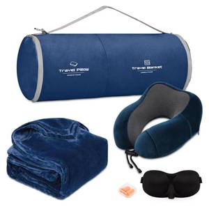 lot 19209 image: urnexttour Travel Pillow and Blanket Set Neck Pillows Travel Essentials with Sleep Mask for Airplane Car Memory Foam Blue