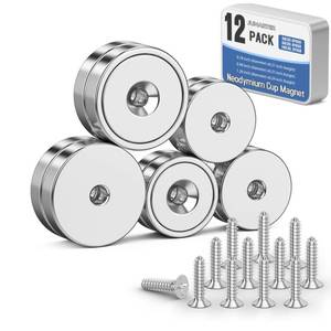lot 20039 image: Junarter 12 Pack Magnets with Holes, Neodymium Magnet with Screws, Rare Earth Magnets Heavy Duty, Cup Magnet with Countersunk Hole for Wall Mounting, Garage (MixSize)
