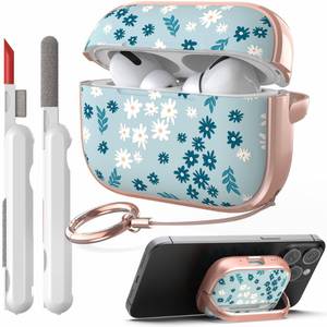 lot 20074 image: TATOFY Lock Case for Airpods Pro Case, Flowers Hard iPod Pro Cover for Women Girls with Phone Stand Cleaner Kit (Cyan 2, AirPods Pro 2 & Pro)