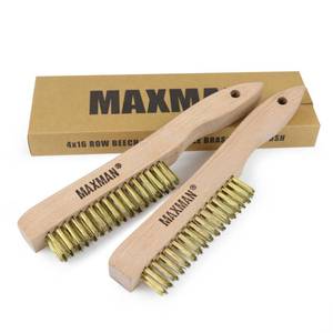 lot 20378 image: MAXMAN Brass Brush, Heavy Duty Brass Wire Brush Set 2Pcs, Metal Brush, Wire Brushes for Cleaning Rust with 10 Curved Beechwood Handle