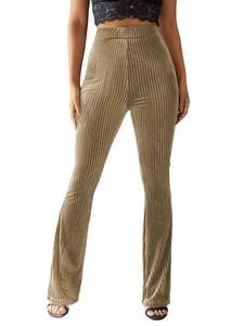 lot 20383 image: Floerns Womens Velvet Elastic Waist Flare Leg Palazzo Long Pants Trousers Khaki XS