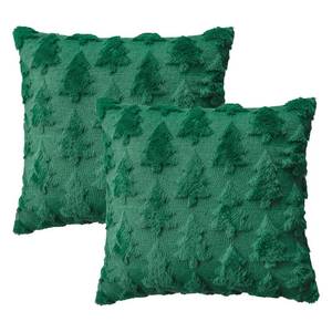 lot 20385 image: AVOIN colorlife Christmas Tree Green Throw Pillow Covers Set of 2, 18 x 18 Inch Soft Plush Faux Fur Jacquard Festivals Winter Cushion Case Decoration for Sofa Couch