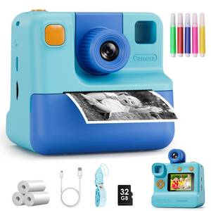 lot 20395 image: Kids Camera Instant Print, Christmas Birthday Gifts for Girl Boys 3-12 Years Old, FHD Selfie Digital Video Cameras Toddler 3 Rolls Print Paper & 32G Card (Blue)