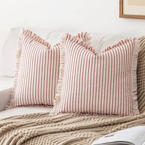 lot 20399 image: YEENAASY Throw Pillow Covers 20x20 Set of 2 Striped Fringe Pillow Cover Farmhouse Cushion Covers with Tassel Neutral Boho Pillows Decorative Square Pillowcase for Couch Sofa Bed, Red