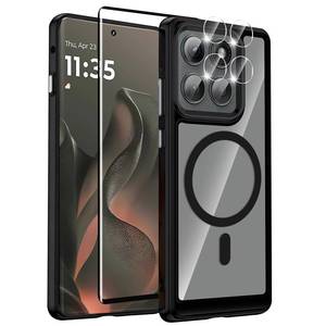 lot 20409 image: Magnetic for Motorola Edge 2025 Case, with Screen Protector & Camera Lens Protector, Non-Yellowing Shockproof Military Transparent Back Slim Bumper Cover Phone Case for Moto Edge 2025, Black