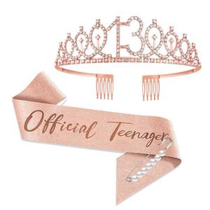 lot 20427 image: YongHang 13th Birthday Decorations for Girls Sash and Crown Gifts for 13 Year Old Girl Tiara and Crown Rose Gold for 13 Birthday Girl Party Decoration