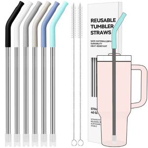 lot 20428 image: Soledea 40 oz Straight Metal Straws for 40 oz Stanley Tumbler, 6 Pcs Stainless Steel Reusable Drinking Metal Straw with Colourful Silicone Tips,Straw for Glass Cups, BPA FREE