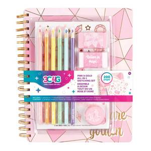 lot 20429 image: Make it Real 3C4G- Pink & Gold All-in-1 Sketchbook Set - Unlined Diary, Journal & Sketchbook for Kids - Includes Pencils, Stickers & More - Perfect Drawing Kit for Girls - Creative Kids Sketch Pad