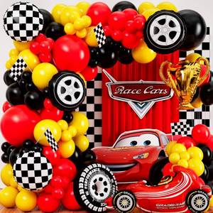 lot 20432 image: ALL-IN-1 Race Car Balloon Arch Kit & Garland with BONUS Trophy & Number 2 - Race Cars Balloons for Lightning McQueen Race Car Birthday Party Supplies & Boy Cars Theme Birthday Party Decorations
