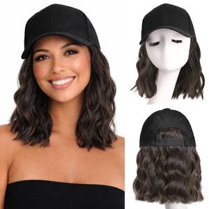 lot 20433 image: AISI QUEENS Hat Wig Hat with Hair Attached for Women Cap with Hair Attached for Women Baseball Cap Wig Extensions Short Wave Synthetic Adjustable for Daily Use��14inch��