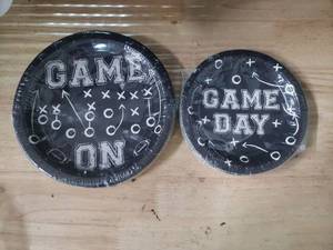 lot 20441 image: Football Game Day Paper Plates - Black and White (Dinner  Dessert plates)
