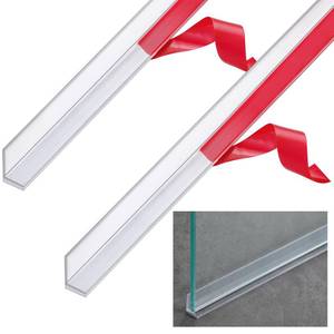 lot 20443 image: Newtay 2 Pcs 38 x 73 Long Clear Vinyl L-Type Seal Strip with Pre-Applied Self Adhesive Threshold Water Dam Barrier Bathroom Glass Shower Door Seal Strip for Gap Frameless Shower Door