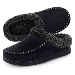 lot 20452 image: ULTRAIDEAS Mens Warm Fuzzy Moccasin Clog Slipper, Slip on Winter Comfy IndoorOutdoor House Shoes(Black, 9-10)