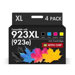 lot 20474 image: 923e 923 923XL Ink Cartridges Combo Pack Replacement for HP 923XL 923 Ink Cartridges for Printers OfficeJet Pro 8130e 8135e 8138e 8125 8120 8122 8124 (4 Pack Black Cyan Yellow Magenta with Chip)