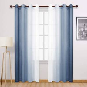 lot 20485 image: DWCN Blue Linen Ombre Sheer Curtains - Semi Voile Gradient Grommet Top Curtains for Bedroom and Living Room, Set of 2 Window Curtain Panels, 52 x 84 Inches Long, Denim Blue