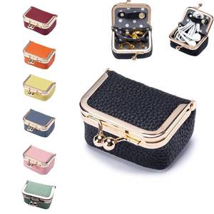 lot 20494 image: FURZART Genuine Leather Jewelry Travel Case Mini Portable Organizer with Kiss Lock & Anti-Tip Design, Stable Small Jewelry Box for Earrings, Rings, Coin Purse & Travel (2.55x1.77 Inch, Black)