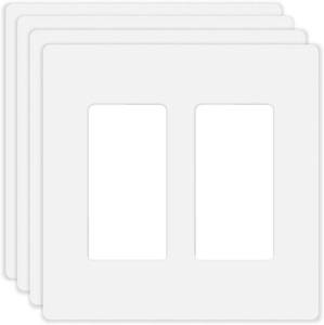 lot 20497 image: 2-Gang Screwless Decorator Wall Plate Cover Double Switch Outlet Electrical Faceplate for Light Switch, Smart Switch, Receptacle, Dimmers, USB Outlet, GFCI, Child Safe Cover Plate, White (4-Pack)
