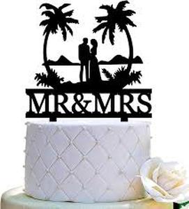 lot 20376 image: Beach Wedding Mr & Mrs Cake Topper
