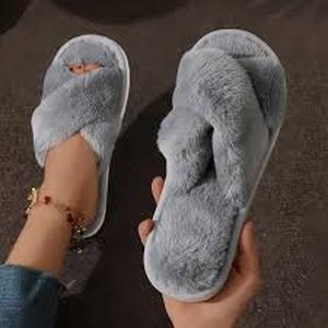 lot 20449 image: Plush Cross Strap House Slippers 280mm