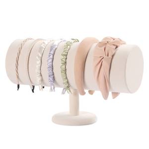 lot 3037 image: ByKen T-bar Headband Holder Organizer,Hair Band Ear Jewelry Accessories Display Stand for Girls(Beige Velvet)