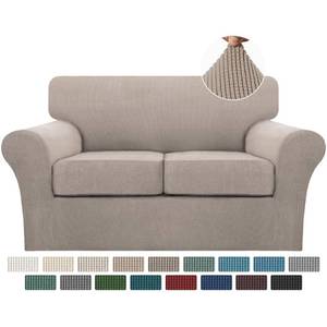 lot 3054 image: Turquoize 3 Piece Sofa Covers for 2 Cushion Couch Sofa Slipcover Soft Couch Cover for Dogs-Washable Sofa Furniture Covers with 2 Individual Cushion Covers, Thick Jacquard Fabric (Loveseat, Sand)