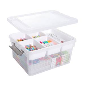 lot 3061 image: Citylife 17 QT Plastic Storage Box with Removable Tray Craft Organizers and Storage Clear Storage Container for Organizing Bead, Tool, Sewing, Playdoh