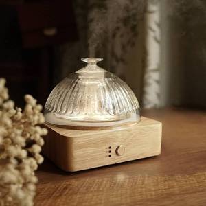 lot 3064 image: Glass Dome Essential Oil Diffuser with Glass Reservoir & Wood Base-No Plastic, 200ml Ultrasonic Diffuser for Aromatherapy with Timer 7 Color Light Auto-Off for Home Office Yoga Pilates