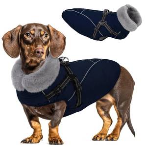 lot 4054 image: Queenmore Dog Jackets for Large Dogs, Dog Coat with Harness Built in,Waterproof Dogs Coats with Zipper On Back,Warm Fleece Lining Cold Weather Pet Coats with Furry Collar for Labrador,NavyBlue,L