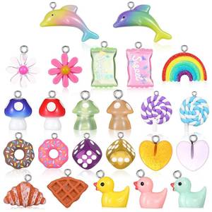 lot 4089 image: Misdary 25 Pcs Resin Charms for Jewelry Making Mushroom Glow Charms Duck Pendants Beads Candy Flower Dolphin Dice Rainbow Daisy Lolly Heart Pendant Ornaments for DIY Necklace Bracelet(Sweet Style)