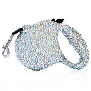 lot 4121 image: Sparkling Retractable Dog Leash,Rhinestone Pet Walking Leash for Small Medium Dog Cat,Bling Small Puppy Leash,Durable 16 ft Strong Nylon Tape,360°Tangle-Free,One-Handed Brake, Pause, Lock